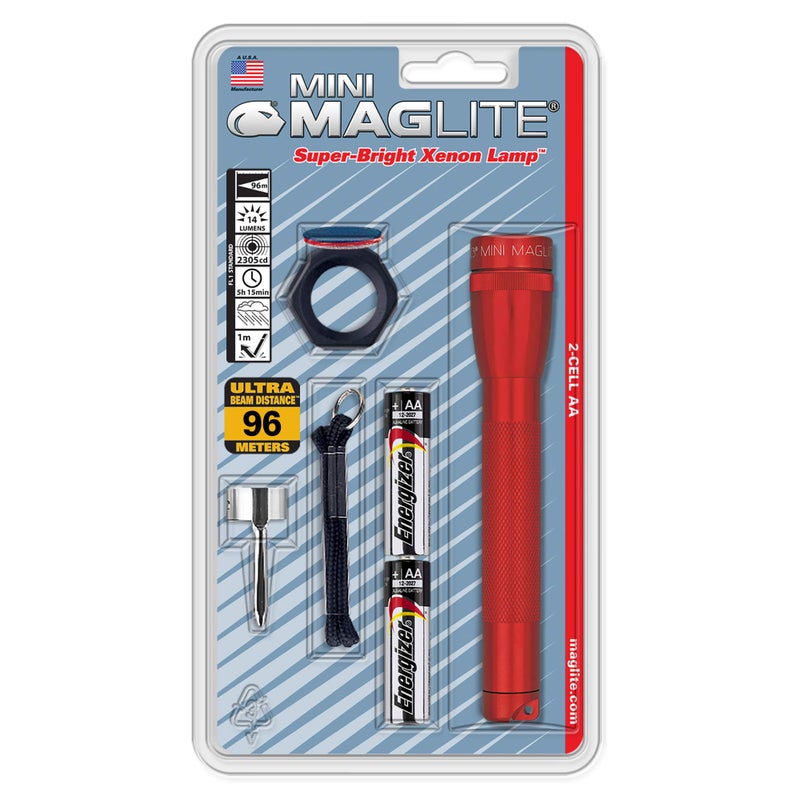 MagLite - M2A03C Maglite Mini Incandescent 2-Cell AA Flashlight Combo, Red - Image 1